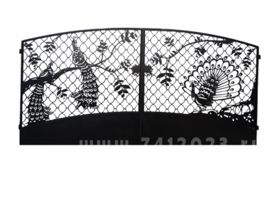 Ворота художественной резки №27 "Павлин на решетке"