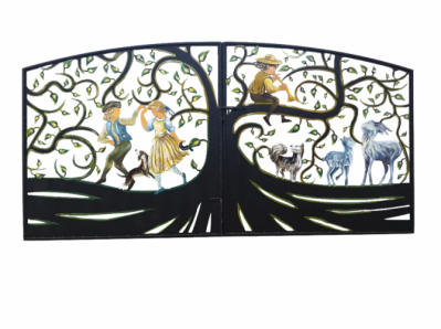 Ворота художественной резки с росписью №31 "Пастушок"