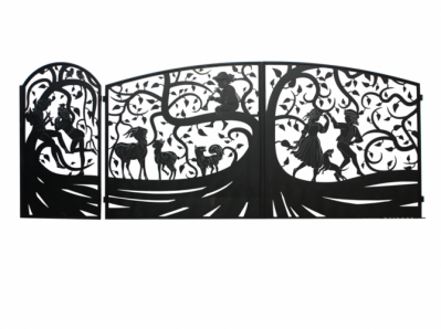 Ворота художественной резки с росписью №31 "Пастушок"