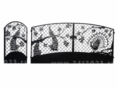 Ворота художественной резки №27 "Павлин на решетке"