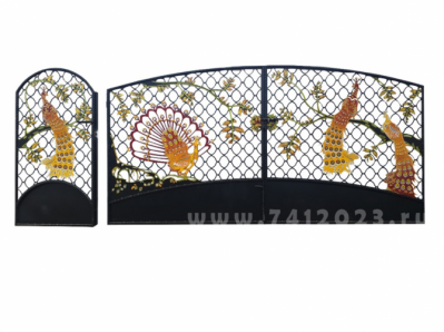 Калитка художественной резки с росписью №27 "Павлин на решетке"