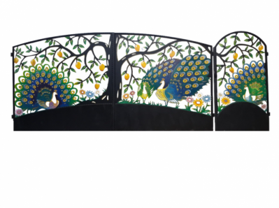 Калитка художественной резки с росписью №30 "Павлин с манго"