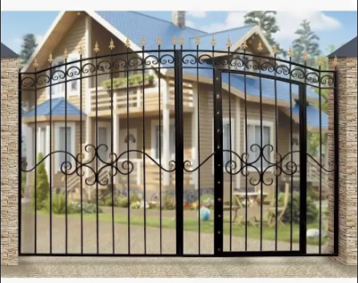 Кованые ворота Дачные арочные со встроенной калиткой